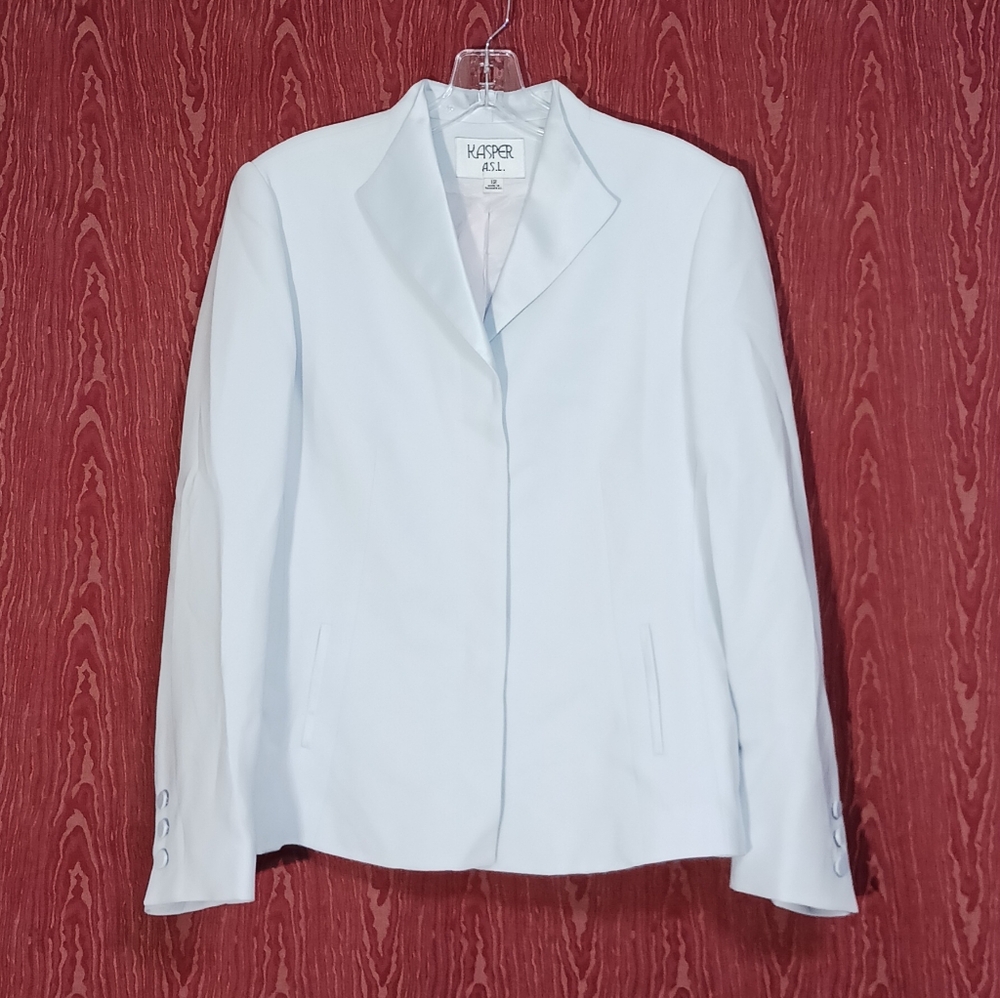 KASPER 2 Piece Blue Long Sleeve Hidden Buttons Ex-Long Skirt Suit Women's Sz 12 - Picture 2 of 16